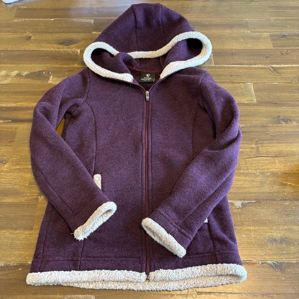 Kuhl Girls Sweater Zip Up Jacket Warm Hooded Small 7-8 Purple Maroon 7 8 Winter